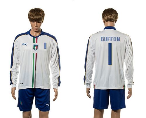 Italy #1 Buffon White Away Long Sleeves Soccer Country Jersey